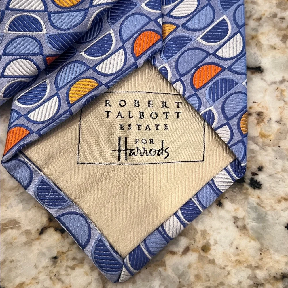 Robert Talbott Estate for Harrods Blue and Orange Geometric Silk Tie